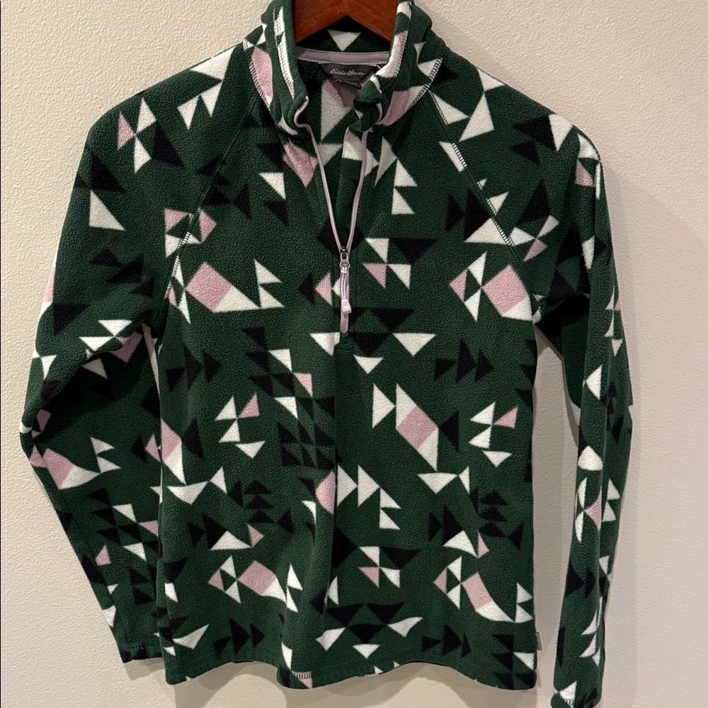 Eddie Bauer Forest Green and White Fleece Pullover